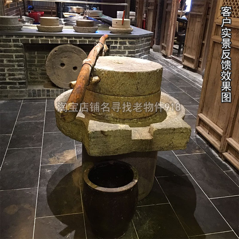 农村老式怀旧物件手推石磨盘石槽子石臼石磙民俗农耕文化装饰摆件