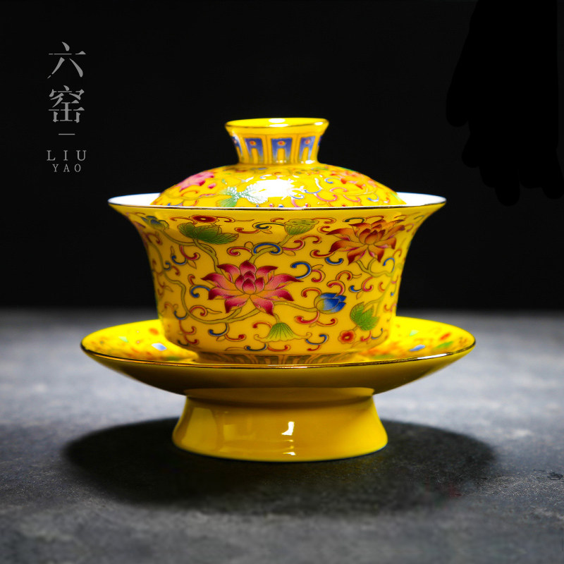珐琅彩盖碗茶杯三才泡茶具特大号陶瓷古代300ml单个八宝茶碗带盖