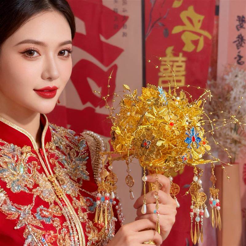 金色新娘手捧花中式闺蜜婚礼高级手工制作结婚礼物DIY材料包成品