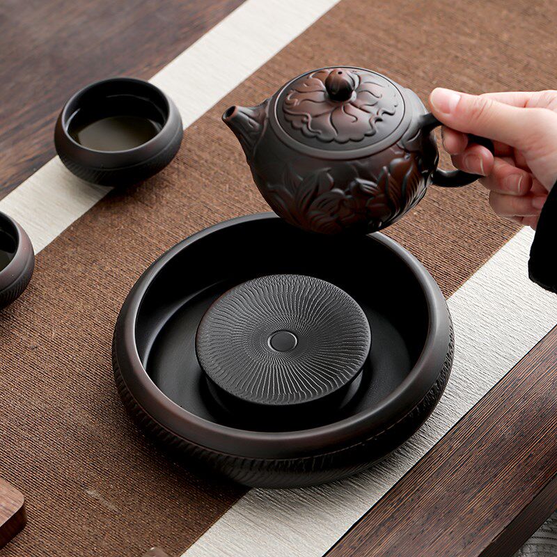紫陶手工跳刀大号陶瓷茶壶功夫茶道茶具茶壶泡茶家用陶瓷泡茶器