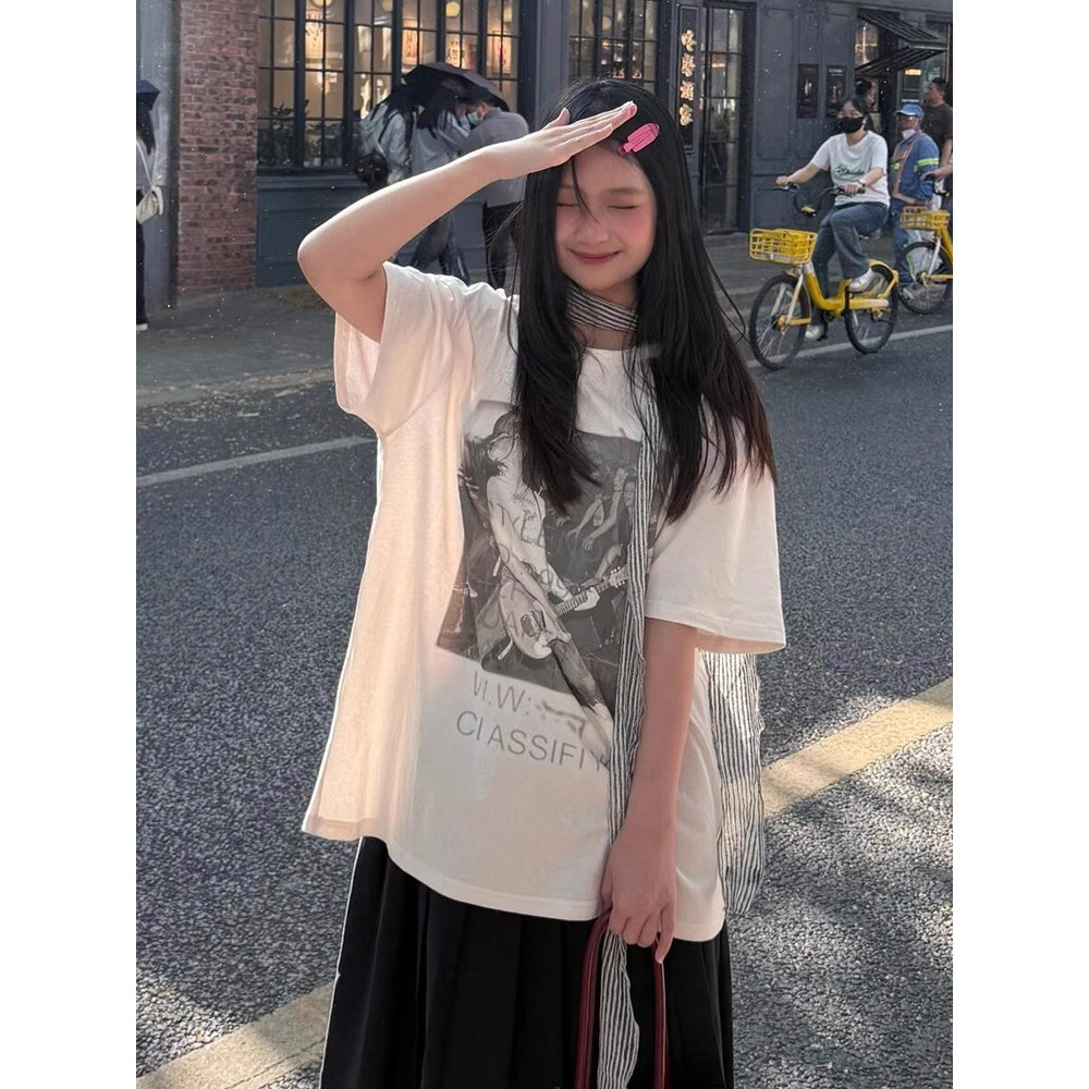 纯棉美式复古做旧宽松短袖T恤