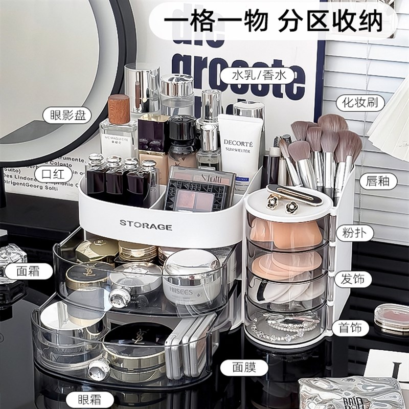 化妆品桌面收纳架护肤品化妆刷多层置物架分格抽屉式大容量整理盒