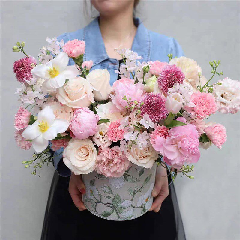 石家庄鲜花同城速递混搭郁金香芍药蝴蝶兰玫瑰生日表白花束闺蜜