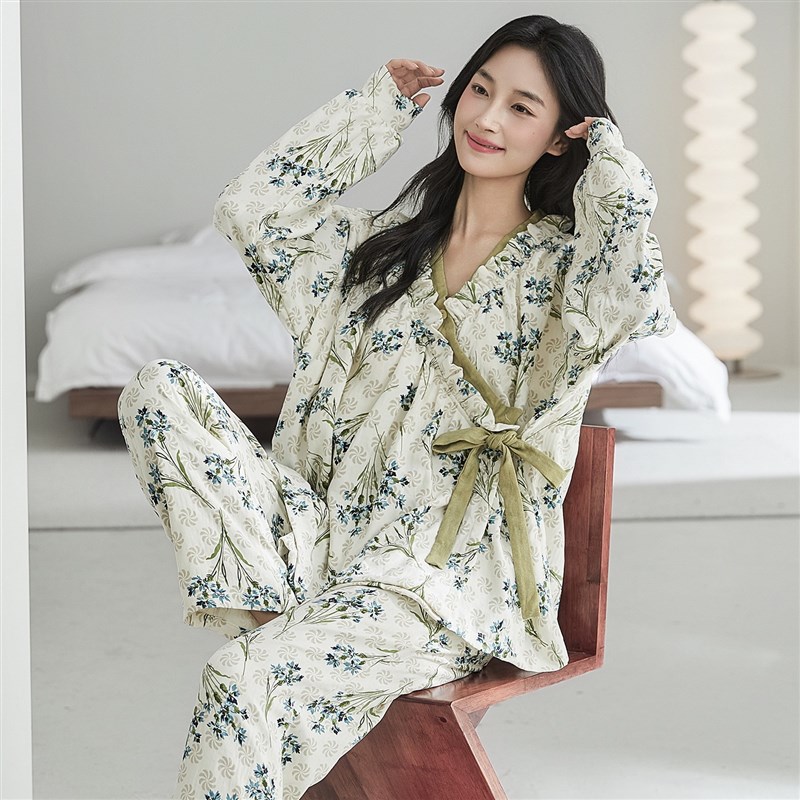 春秋季孕期孕妇月子服睡衣套装女哺乳自带胸垫家居服产后国风喂奶