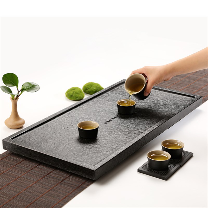 黑金石茶台乌金石茶盘小号大号石材茶具整套家用简约功夫排水茶海