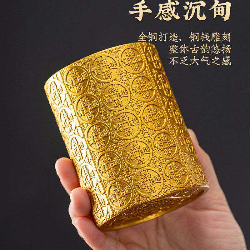 纯黄铜笔筒书桌面办公室毛笔桶高级感文具盒收纳桶创意装饰品摆件