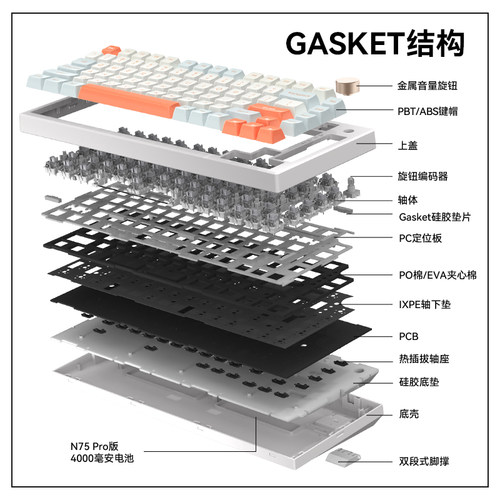 VGN N75三模热插拔机械键盘 75%配列gasket结构电竞办公两用键盘