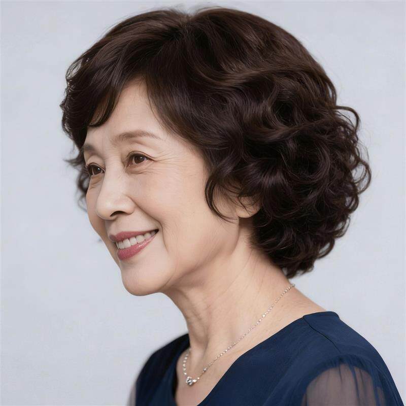 假发女短发真发全头套妈妈款永久烫中老年女士整顶自然轻薄假发套
