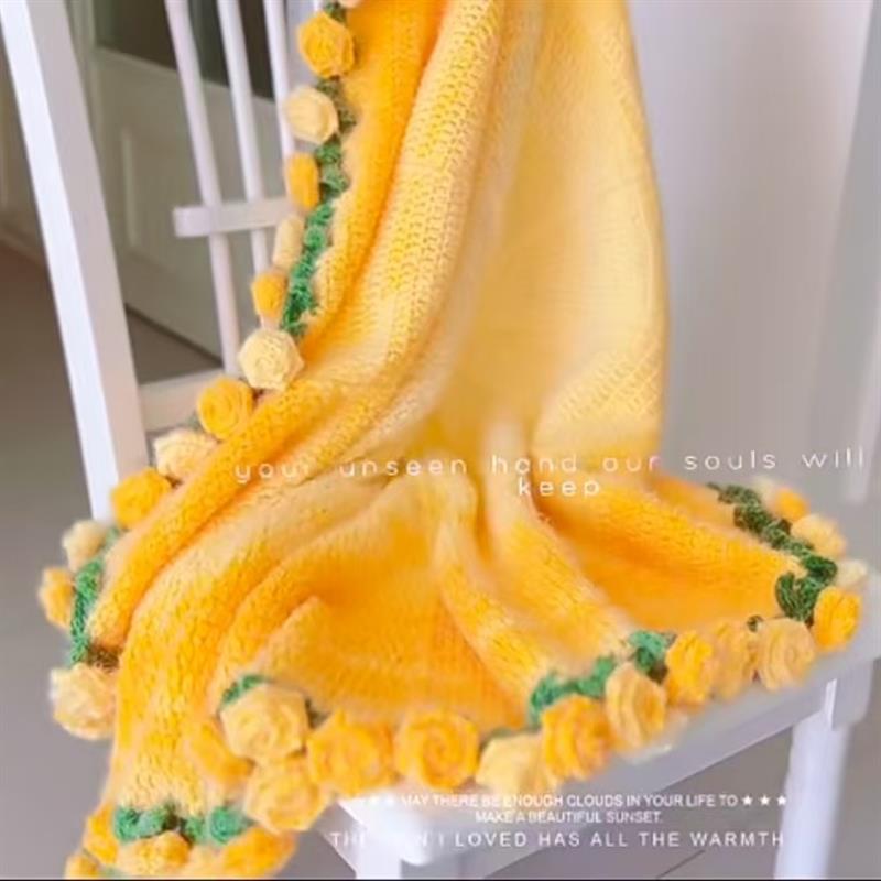 玫瑰花束毯子手工编织diy材料包毛线钩织花朵毛毯勾针铃兰花礼物图片
