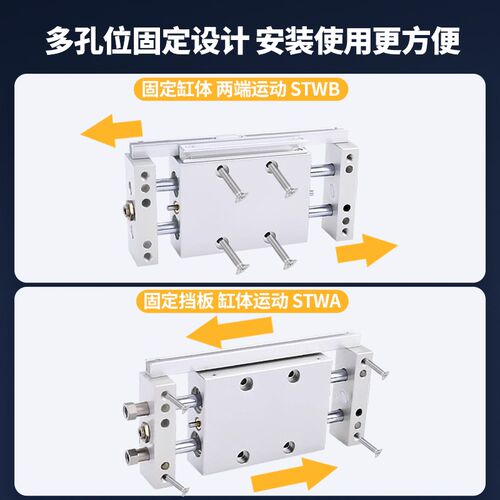 STWB双杆双轴STWA滑台气缸10X25S/16X75S/20X100S/25X125S/32X200