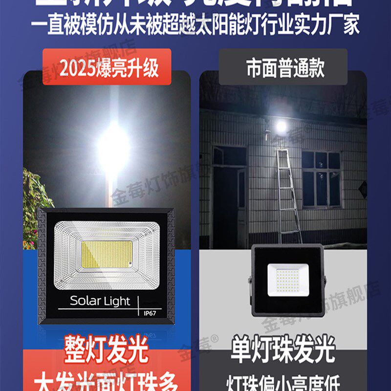 金莓太阳能户外照明灯庭院灯农村家用投光灯屋外室内LED照明路灯