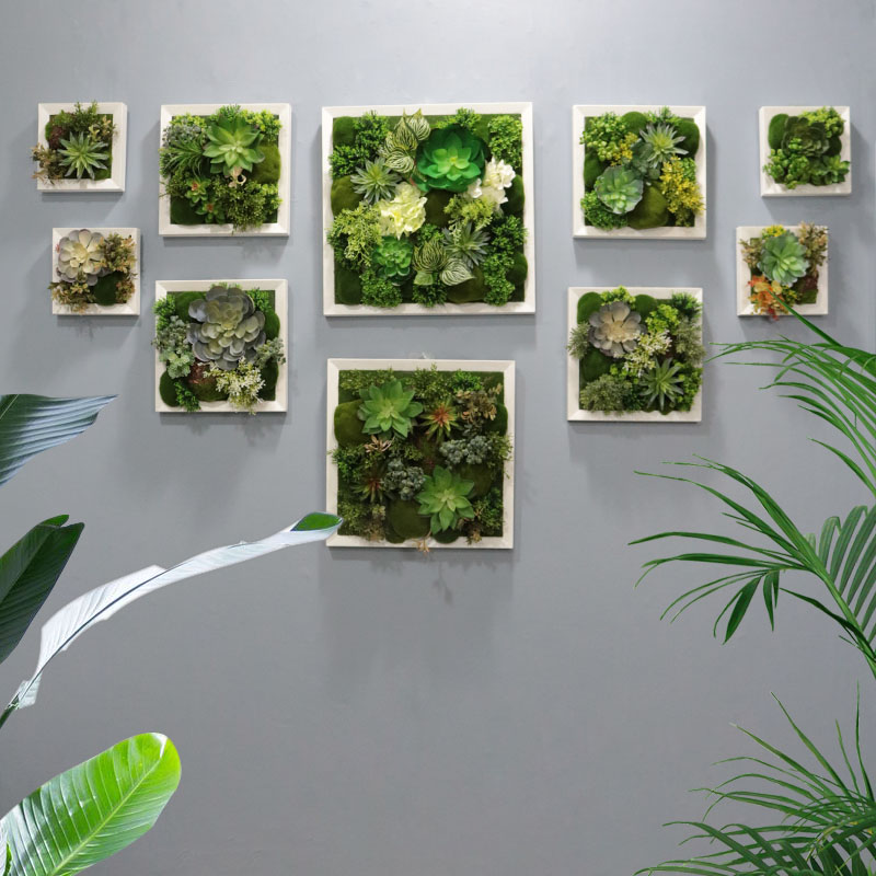 北欧风格仿真绿植壁挂 多肉墙面装饰品 客厅背景墙挂画 木质材质