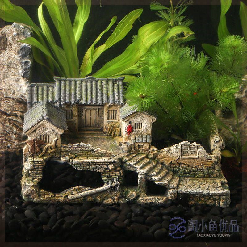 中式鱼缸造景小房子摆件全套创意水族箱躲避屋微景观装饰家居饰品