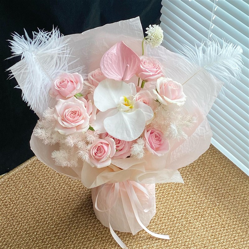 韩式混搭蝴蝶兰玫瑰花束鲜花速递同城配送女友生日重庆成都送花店