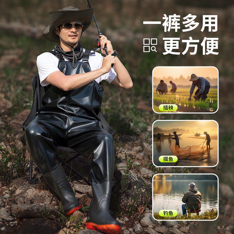 下水裤半身雨裤连体男水裤防水钓鱼渔裤全身防水皮裤背带涉水皮叉