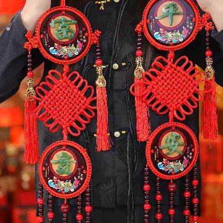 【高档玉雕对联】富贵平安2026新款对联中国结大号客厅背景墙装饰