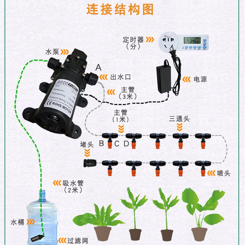 电动喷雾器水泵定时自动浇花器雾化花园喷水楼顶大棚降温菜地喷淋