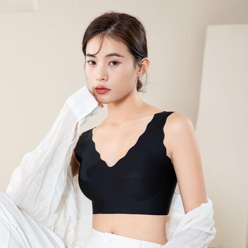 真丝零感内衣一片式无痕内衣女无钢圈薄款桑蚕丝胸罩背心式文胸