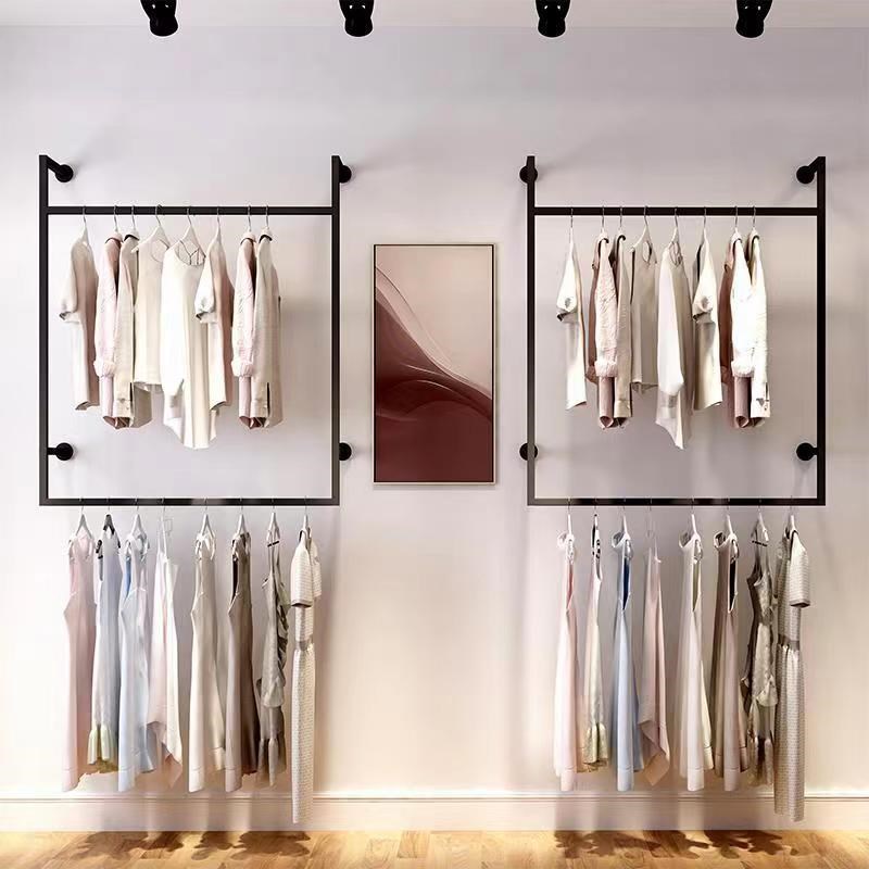 服装店展示架上墙壁挂式女装店货架童装陈列架子双层挂衣架墙壁式