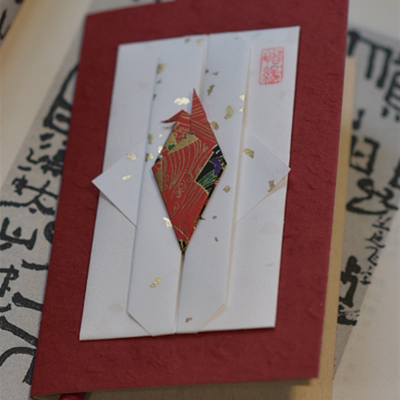 店主手工制作折纸风格生日贺卡结婚礼物品卡中式风格纸鹤祝福女孩