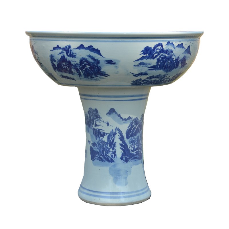 景德镇陶瓷盆落地立柱式鱼缸特大号金鱼缸睡莲碗莲荷花盆锦鲤室外