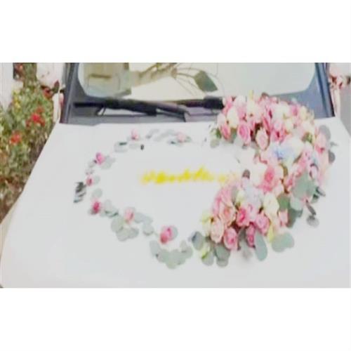 抖音韩式插花结婚礼车桃心带花泥心形吸盘 婚庆鲜花扎花车 车头装