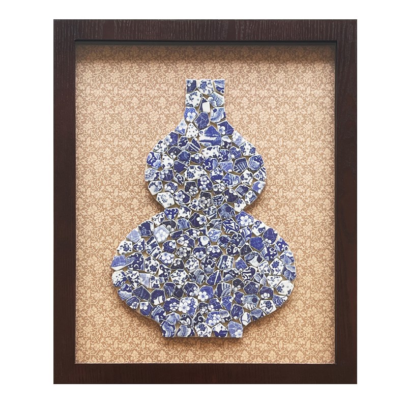 青花瓷实物画客厅装饰画沙发背景墙画新中式挂画餐厅画玄关画竖版