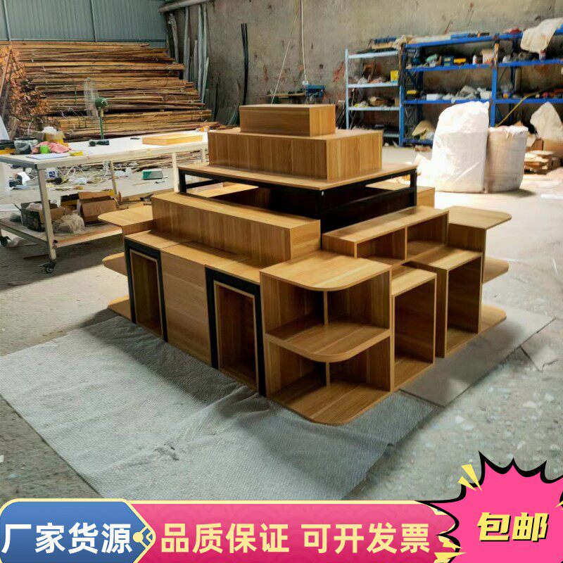 超市情景陈列木盒美陈促销地堆小方桌货架饮料中岛木箱N堆展示台