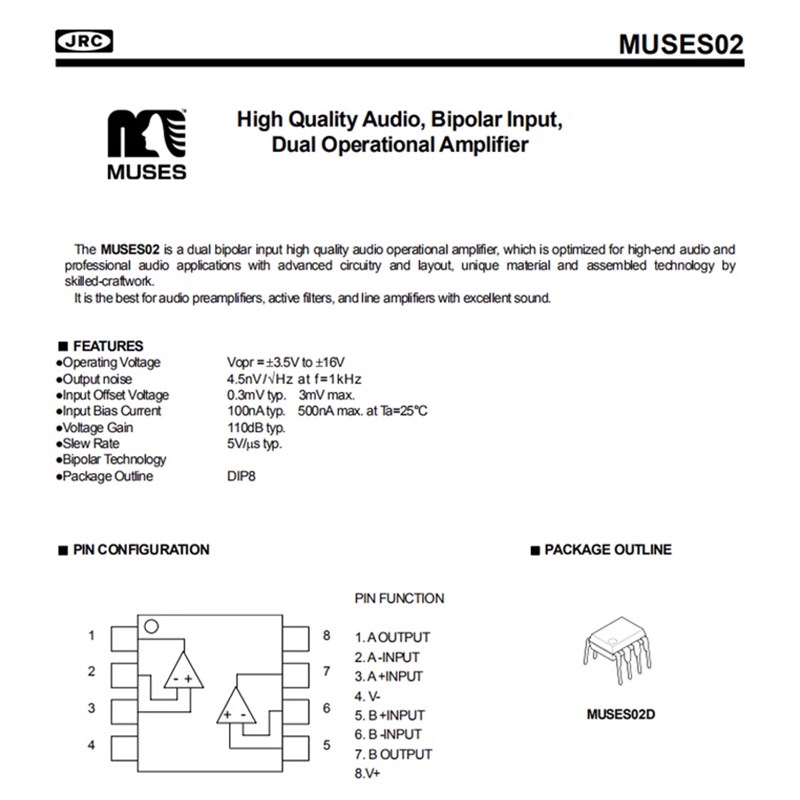 全新原装正品JRC MUSES02直插发烧音频双运放升级5532 2604
