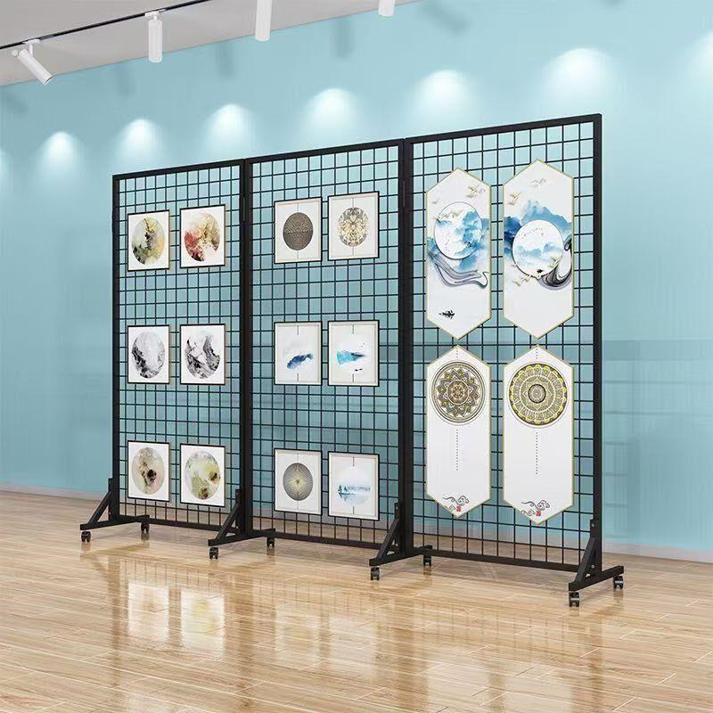 铁艺网格展示架折叠方格网展览架移动多功能美术幼儿园画展会挂架