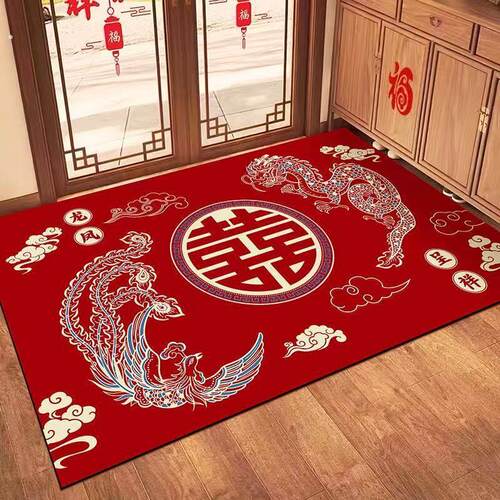 喜字结婚地垫喜庆入户门地垫门口进门家用硅藻泥脚垫新婚房红地毯