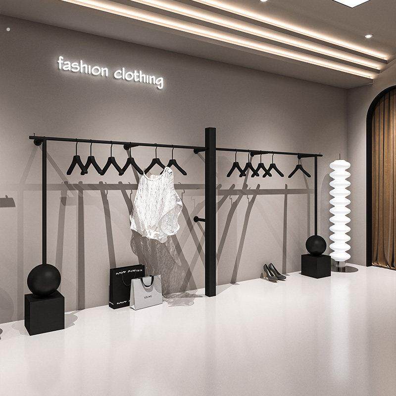 服装店展示架上墙专用铁艺简约黑色挂衣架女装店墙上衣服陈列货架