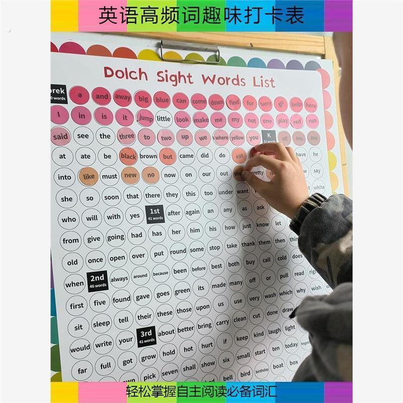 幼儿园小学英文高频词常见词打卡贴纸海报打卡挂图