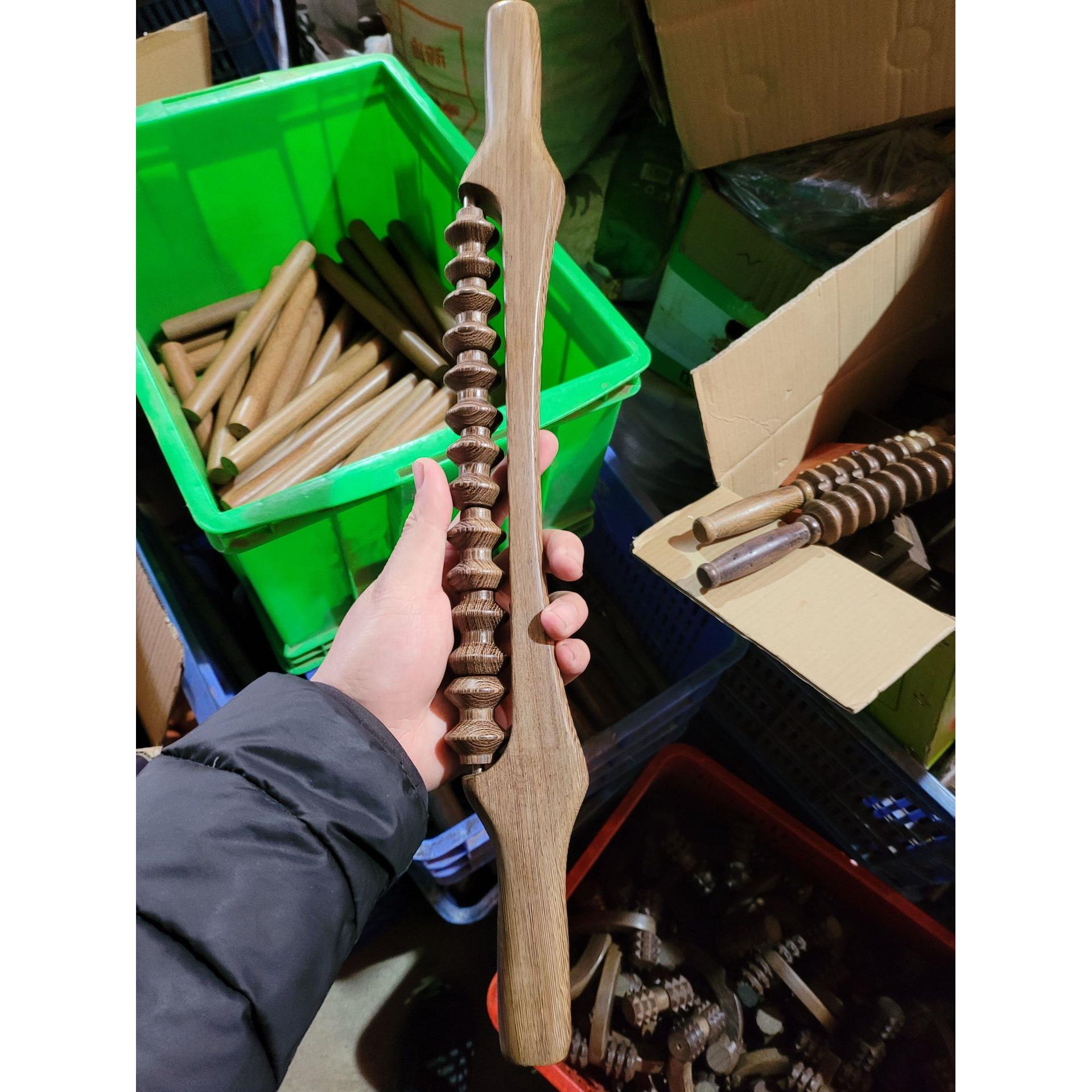 鸡翅木按摩器 瑜伽棒木质按摩滚轮式按摩器背部腰部腿部按摩棒