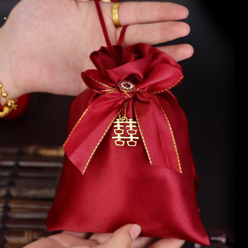 喜糖袋子拉绳喜糖袋子结婚喜糖礼盒乔迁满月伴手礼糖果袋抽绳礼袋