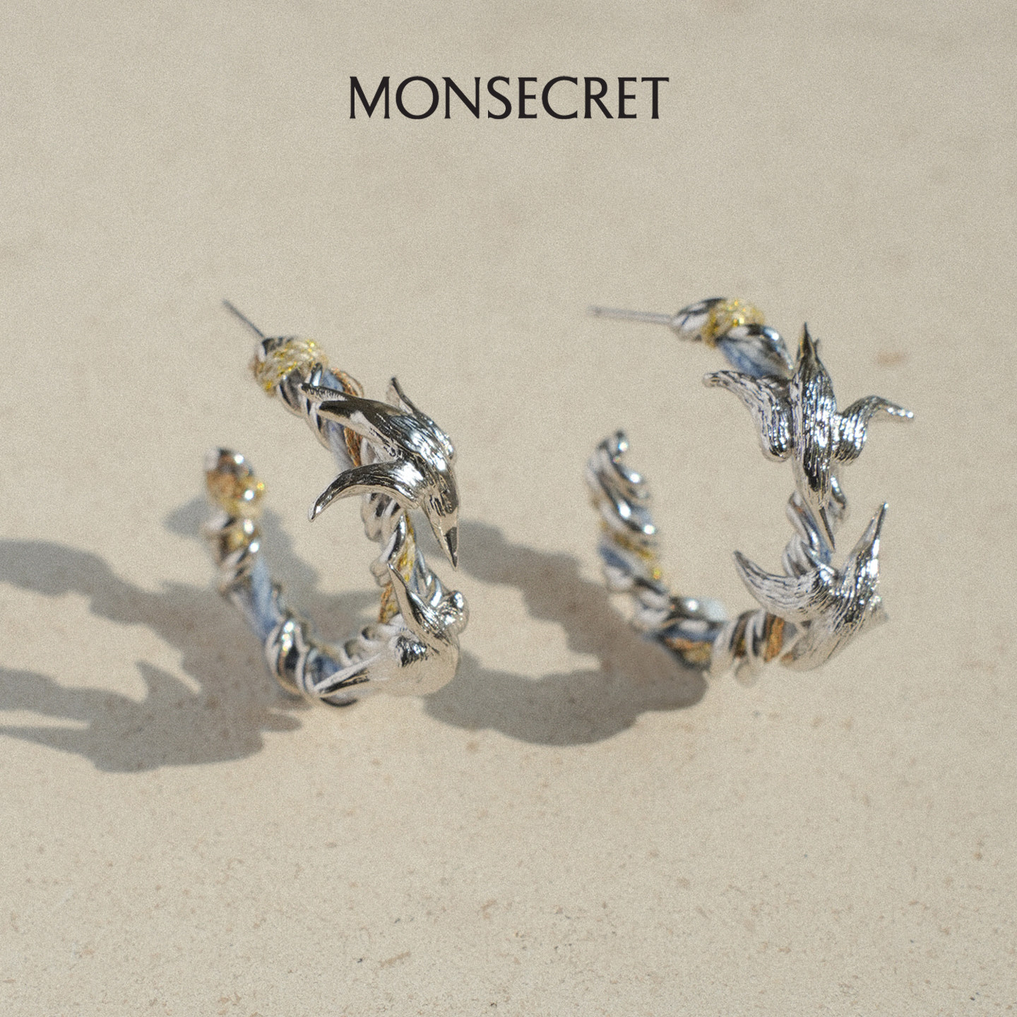 MONSECRET飞鸟螺旋绑绳耳圈原创设计高级感c圈个性独特造型耳饰女
