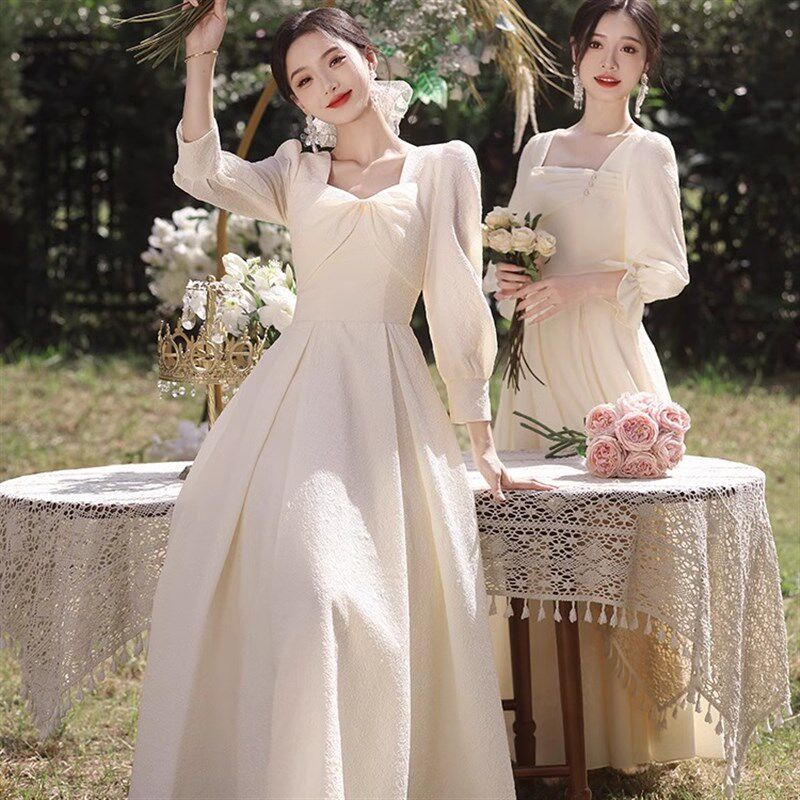 伴娘服2024新款秋冬季长袖姐妹团礼服裙女平时可穿小众高级闺蜜装