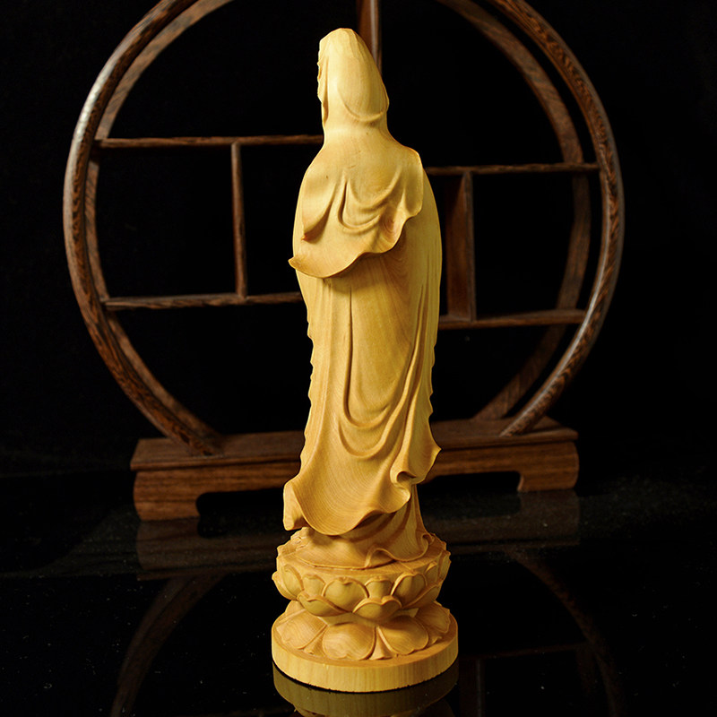 小叶黄杨木雕刻观音仿古菩萨佛像摆件客厅家用摆件长辈工艺礼品