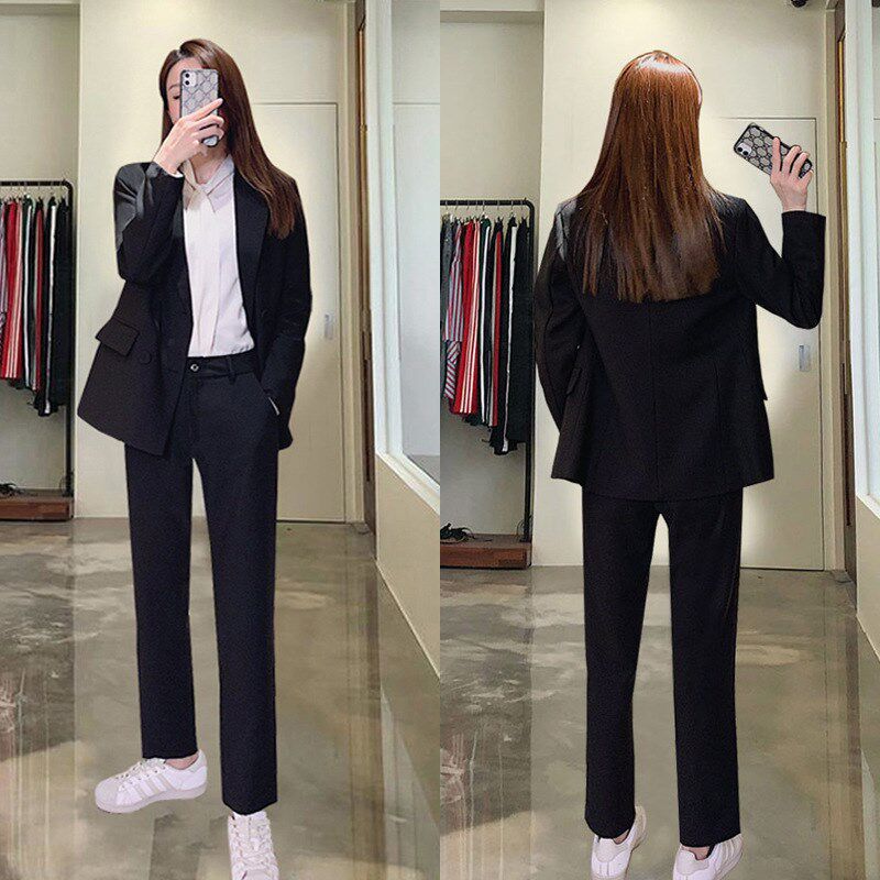 职业西装套装女春夏时尚黑色西服ol工作正装大学生气质面试衣服女