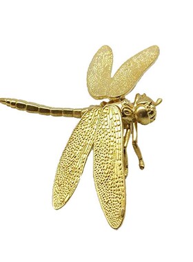 迷你小摆件黄铜蜻蜓翅膀可拆卸茶道微雕实心铜包浆老铜雕件古玩茶