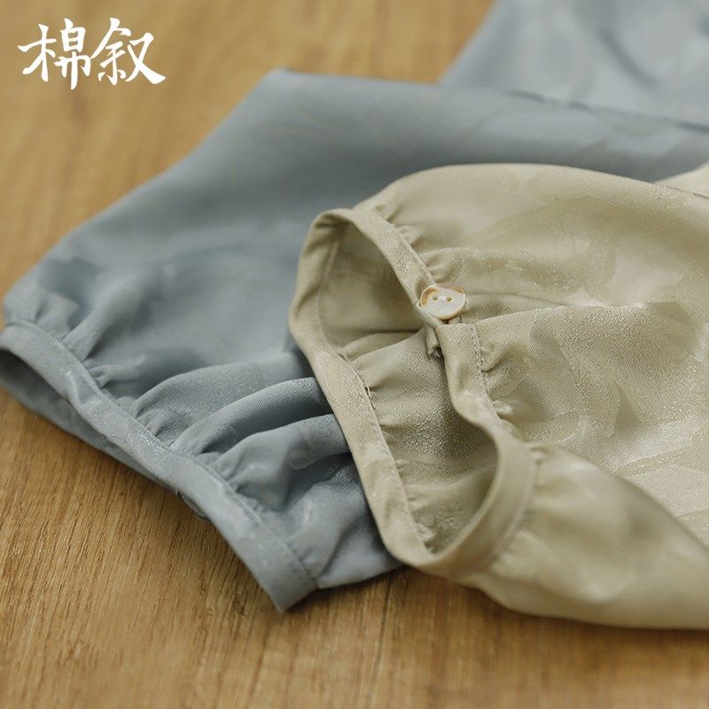 棉叙初秋简约宽松套头圆领衬衫女新中式中袖提花衬衣24208