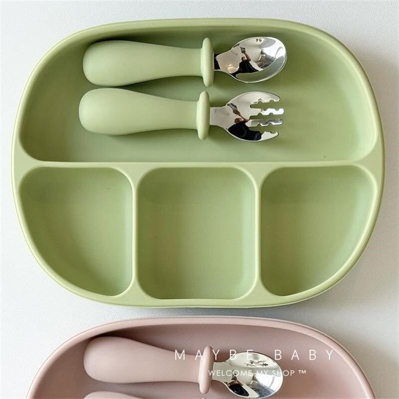 韩国ins儿童餐具套装婴儿用品硅胶碗叉子勺防摔宝宝辅食碗餐盘