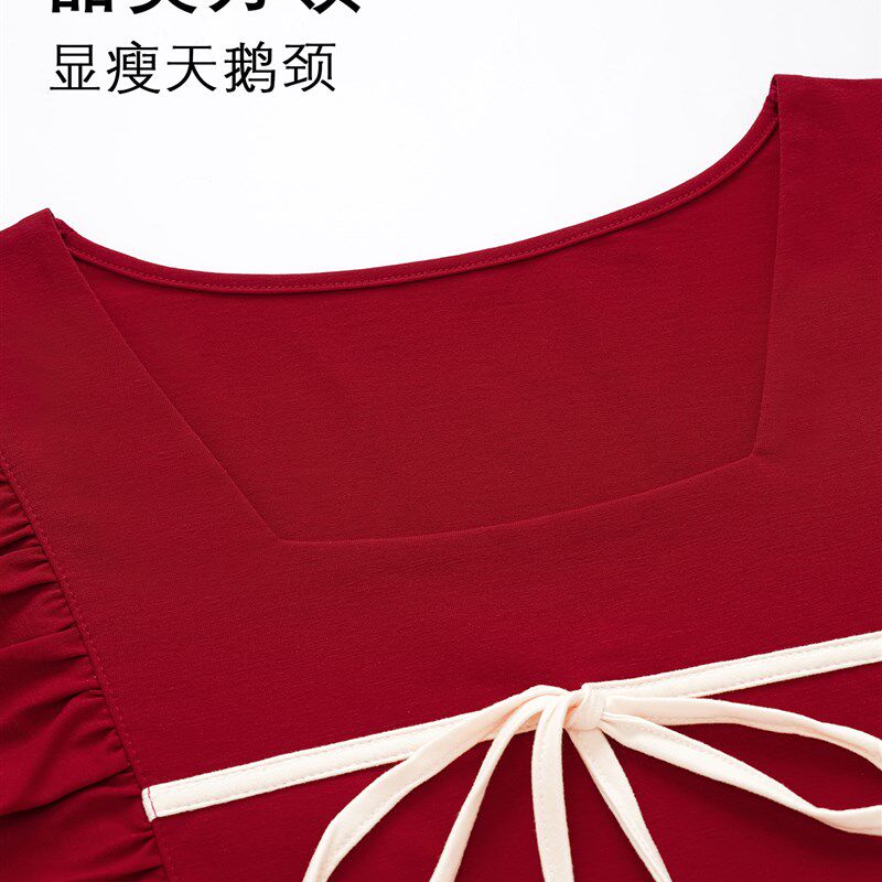 红色睡衣结婚新婚情侣套装大码胖mm高级感一男一女本命年春秋冬款
