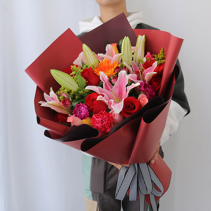 上海南京苏州杭州鲜花速递同城花店配送粉白百合玫瑰生日混搭花束