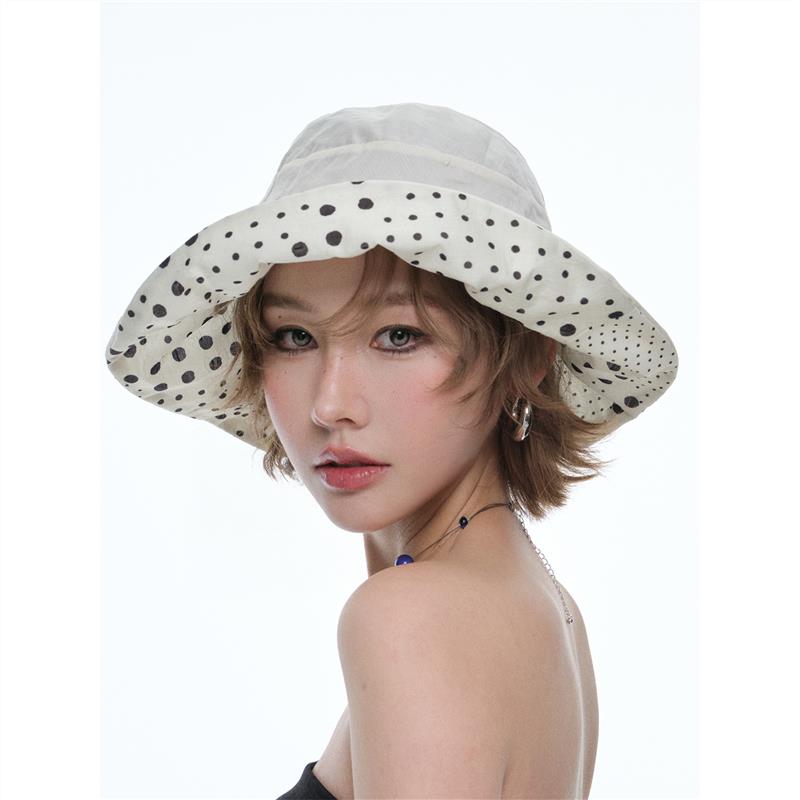 多金 松弛感法式波点渔夫帽女夏海边轻薄可折叠速干防晒帽凹造型