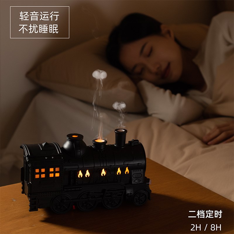 小火车加湿器香薰机吐烟圈水母宿舍家用桌面呼吸氛围夜灯生日礼物