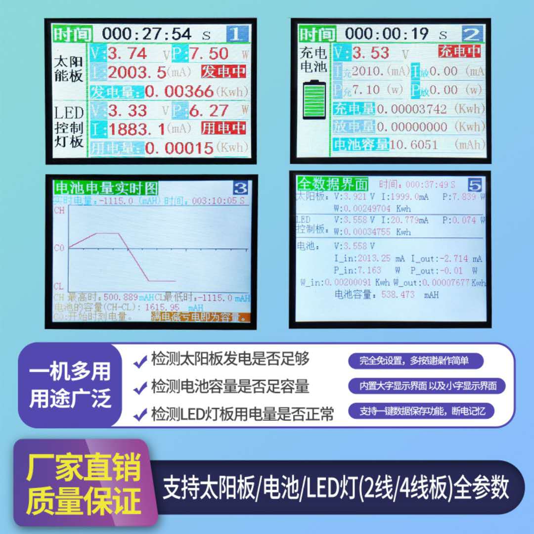 太阳能灯充放电直流测试仪放电量记录仪电池容量户外直流灯具检测