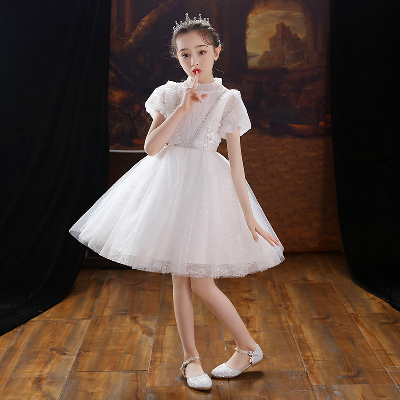 儿童礼服公主裙女童蓬蓬纱生日白色花童婚纱主持人钢琴演出服夏季