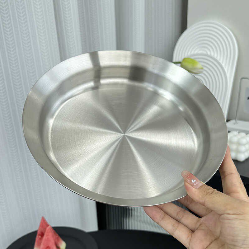 【掌柜自用可加热】304不锈钢盘子菜盘子家用创意商用圆盘碟子