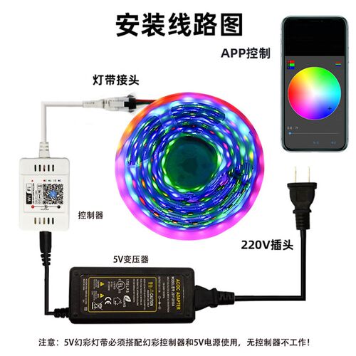 ws2812b 幻彩灯带5V低压单点单控防水 led灯带可编程跑马流水灯条
